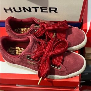 Puma Burgundy Suede Sneakers with Bold Laces